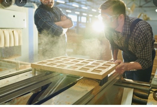Safety goggles gloves and dust mask for woodworking